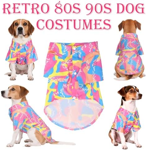 80s Dog Costume Hawaiian Shirts - 90s Halloween Retro Disco Breathable Puppy Outfit for Small Medium Dogs (Pink, 3X-Large) - Image 3