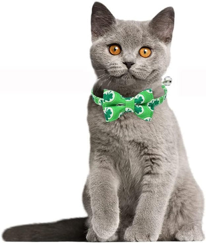 2-Pack Breakaway Cat Collars with Removable Double-Layer Bow Tie and Bell for Boy and Girl Cats,Safety Kitten Collars Suitable for Festivals and Daily. (St. Patrick's Day1)