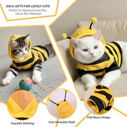 Bee Stripes Cat Halloween Costumes for Sphynx and Small Dog, Yellow S - Image 5