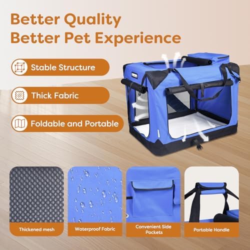 JESPET 3 Door Portable Collapsible Soft Dog Crate Carrier with Bed