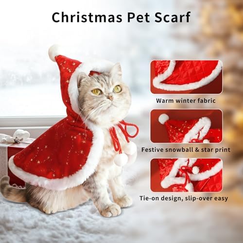Dog Christmas Costumes Santa Cloak with Hat, Cute Pet Costumes for Cats Dogs, Soft Fluffy Dog Costume Cat Clothes for Holiday Party and Photos, L - Image 3