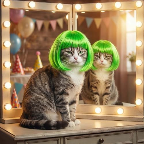 Dog Bob Wig Cat Halloween Costume for Small Medium Large Dog,Green - Image 4