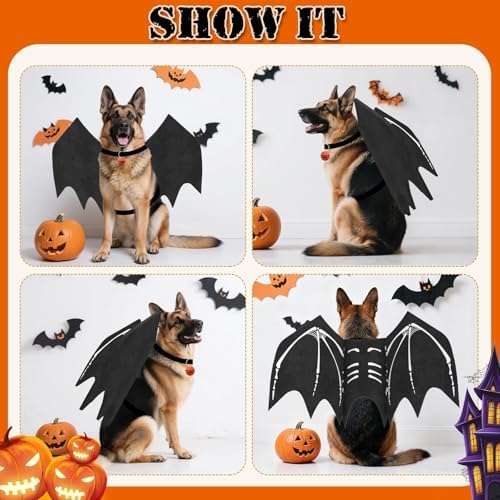 Olanrun Large Dog Halloween Costumes, Adjustable Dog Bat Wings Costumes for Large Dogs with Pumpkin Bell Skeleton Print On The Back, Pet Costume Halloween Cosplay Party Dress Up, XL Black - Image 4