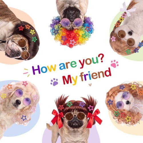 6 Pcs Funny Cat and Dog Wigs with Hairpin Glasses, Retro - Image 6