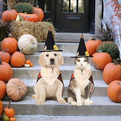 3 Pcs Dog Halloween Costume Set, Scarecrow Hat Bandana Cape - Image 5