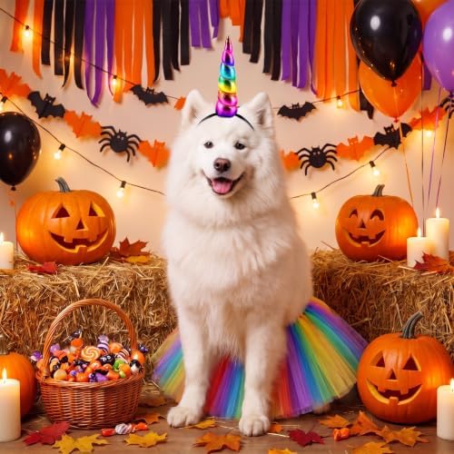 2 Pcs Unicorn Dog Costume, Rainbow Tutu and Unicorn Horn Headband - Image 4