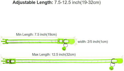 3 Pack Reflective and Breakaway with Bells of Cat Collar，Adjustable from 7.5 to 12.5 Inches, Ideal of Kitten Collar, Suitable for Girls and Boys (Fluorescent Green)