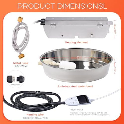 Heated Automatic Dog Water Bowl Dispenser Outdoor for Large Dogs