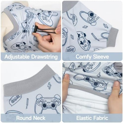 XPUDAC 4 Pack Dog Pajamas, Soft Puppy Clothes with Drawstring Adjustable Stretchy Dogs Onesie for Small Medium Doggie Shed Defender Dog Suit Pet Outfit Boy, XL - Image 2