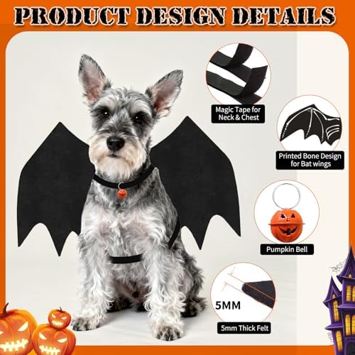 Olanrun Small Dog Halloween Costumes, Adjustable Dog Bat Wings Costumes for Small Dogs with Pumpkin Bell Skeleton Print On The Back, Pet Costume Halloween Cosplay Party Dress Up, S Black - Image 3