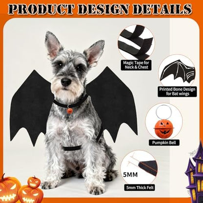 Olanrun Small Dog Halloween Costumes, Adjustable Dog Bat Wings Costumes for Small Dogs with Pumpkin Bell Skeleton Print On The Back, Pet Costume Halloween Cosplay Party Dress Up, S Black - Image 3