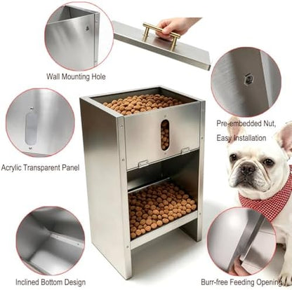 Dog Food Feeder for Kibble - Stainless Steel - Automatic Dog Feeder Large Breed 25LBs Outdoor Gravity Self Feeding for Medium, Large Dog Breeds, Pre-Installed Nuts for Easy Assembly