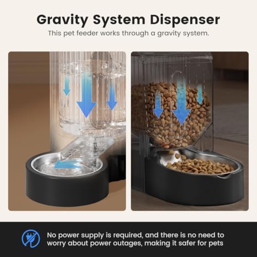 Dog Water & Food Dispenser Set, Gravity Automatic Pet Feeder, 4L x 2