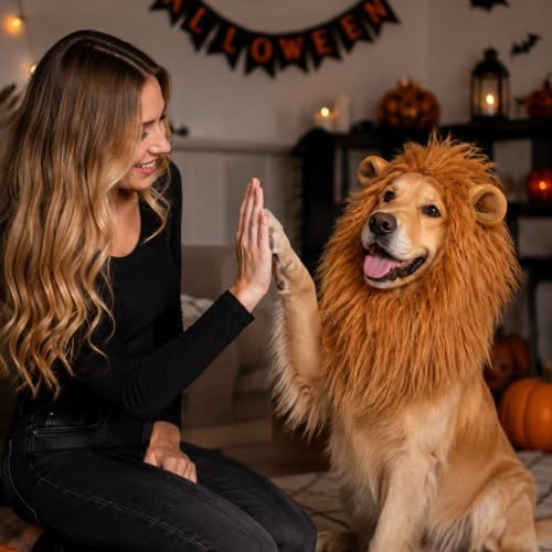 Dog Lion Mane Costume Pet Realistic Wig Halloween Dogs Costume Accessory - Image 4