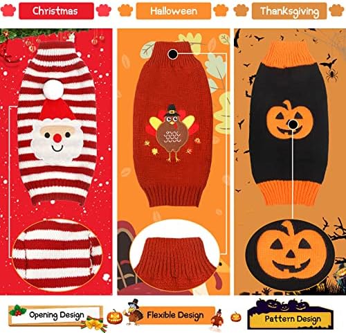 Sanwuta 3 Pcs Halloween Thanksgiving Christmas Dog Kint Sweaters Sets, XL - Image 5