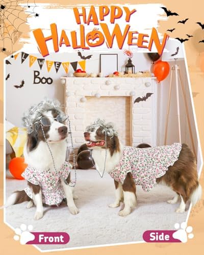 4P Funny Granny Wolf Dog Pet Costume – Halloween Old Lady Costume for Medium and Large Dogs – Includes Dress, Wig, Glasses & Chain Pet Halloween Party Inspired by Fairy Tales - Image 2