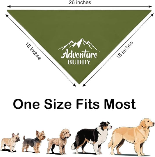 Adventure Buddy Green Dog Bandana, Funny Puppy Scarf Photo Prop for Explore Outdoor Adventure Hiking Camping Mountain, Unique Gifts for Pup Lover, for Ranger, Dog Scouts Bandana