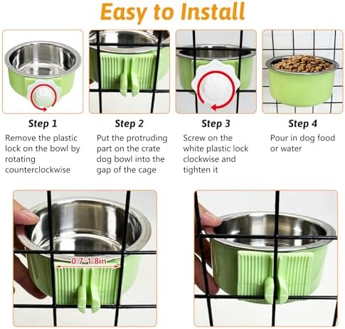 Hamiledyi Crate Dog Bowl Cat - Removable Stainless Steel Hanging No Spill Pet Bowl for Kennels Durable Detachable Design Fits Small Medium Dog Cages (2 Pcs, Green