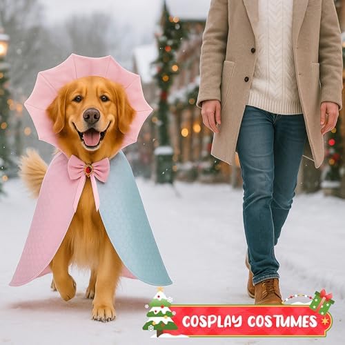 Dog Halloween Costume Cape Vampire Cloak with Bow Tie (Pink Scales, LXL) - Image 3