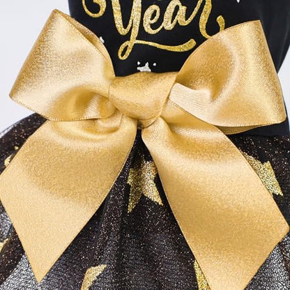 Fitwarm Happy New Year Dog Dress, Sparkly Dog Clothes for Small Dogs Girl, Holiday Pet Tutu Dress, Cat Outfit, Black, Gold, XXS - Image 7