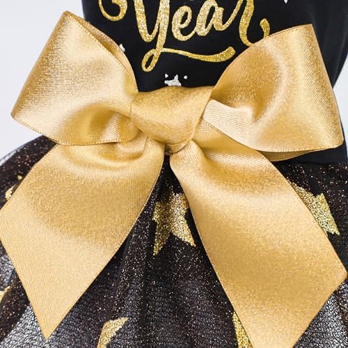 Fitwarm Happy New Year Dog Dress, Sparkly Dog Clothes for Small Dogs Girl, Holiday Pet Tutu Dress, Cat Outfit, Black, Gold, Medium - Image 7