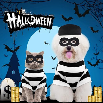 Small Dogs Robber Costume Set Halloween Robber Puppy Costume,L - Image 3
