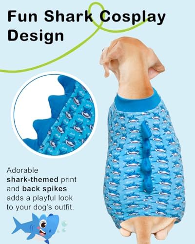 CuteBone Shark Costume Dog Pajamas, Stretchy Spandex Crystal Velvet Sleepwear Coat for Small Dogs, Soft & Warm Pet Outfit Clothes for Cold Weather, Cozy Pullover Design COSP07-3XL - Image 2