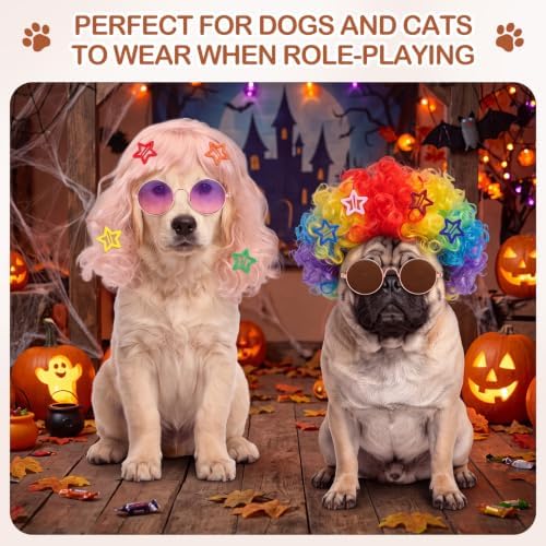 6 Pcs Funny Cat and Dog Wigs with Hairpin Glasses, Retro - Image 3
