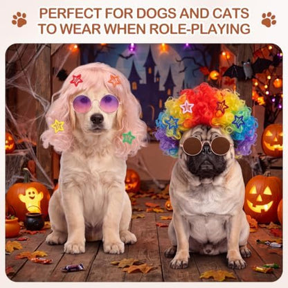 6 Pcs Funny Cat and Dog Wigs with Hairpin Glasses, Retro - Image 3