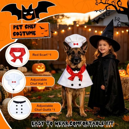 Dog Halloween Costumes - Dog Chef Costume Hat Outfit Red Scarf Set for Pets - Image 4