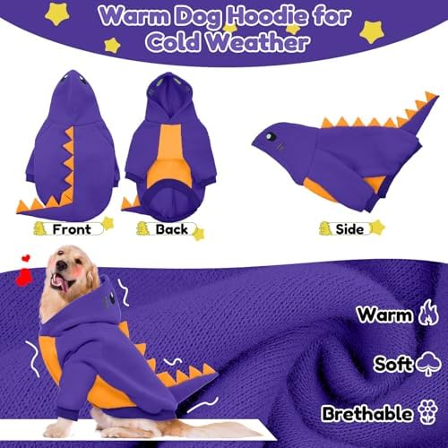 Lelepet Dog Dinosaur Costume Small Dog Halloween Costume Warm Fleece Hoodie - Image 3