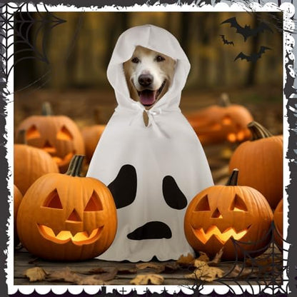 Halloween Dog Ghost Costume White Dalmatian Pet Costume with Hats Ghost Costumes for Dogs Cats Pet Cosplay Cape Halloween Cats Clothes for Party Decorations(Large) - Image 7