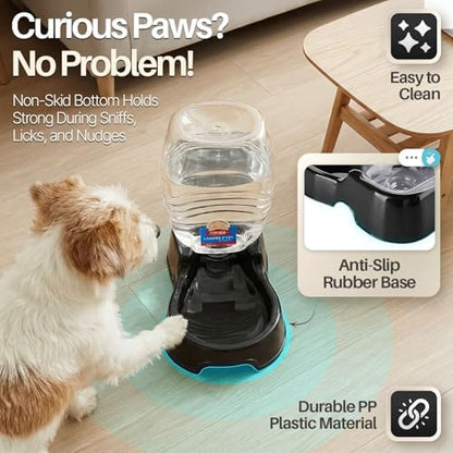 Flexzion Gravity Pet Water Dispenser for Cats & Small Dogs, 3/8 Gal, Black