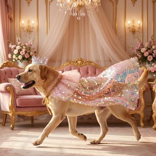 FLAdorepet Dog Cape Princess Costume with Crown,Pet Birthday Outfit Dress,L - Image 3