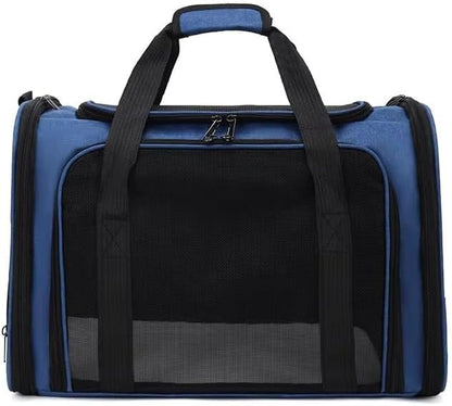 Pet Travel Carrier Bag – Airline Approved Soft-Sided Dog & Cat Carrier, Foldable, Breathable Mesh, Washable Pad – Fits Pets up to 15 lbs – The Pup Quartet (Blue)