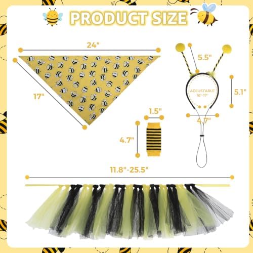 SCENEREAL Small Dog Halloween Costume, Bee Bandana Hat Dress Set with Leg Sleeve, 4pcs Puppy Party Supplies, Soft Triangle Scarf, Cute Tutu Skirt Outfit for Girl Boy Pet - Image 3