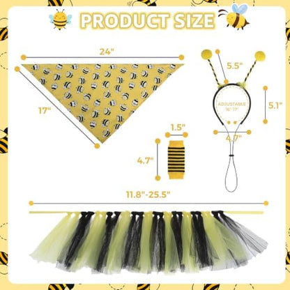 SCENEREAL Small Dog Halloween Costume, Bee Bandana Hat Dress Set with Leg Sleeve, 4pcs Puppy Party Supplies, Soft Triangle Scarf, Cute Tutu Skirt Outfit for Girl Boy Pet - Image 3