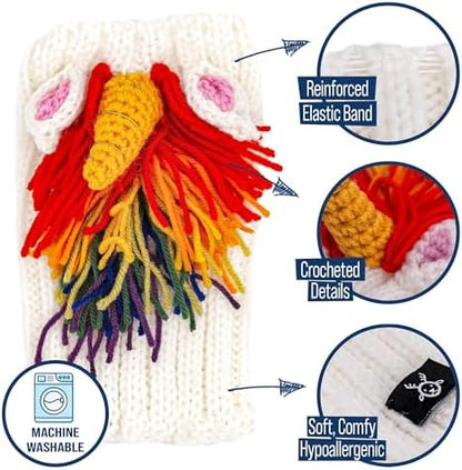 Zoo Snoods Unicorn Costume - Knit Rainbow Dog Snood Ear Wrap for Pets, Warm Neck Cover for Halloween and Winter (Small) - Image 4