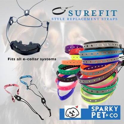 Sparky Pet Co - Surefit ECollar Replacement Strap - Bungee Dog Collar - Waterproof - Adjustable - Secure Nexus Wheel Lock - for Electronic Training & Invisible Fence Systems - 1" (Reflective Black)