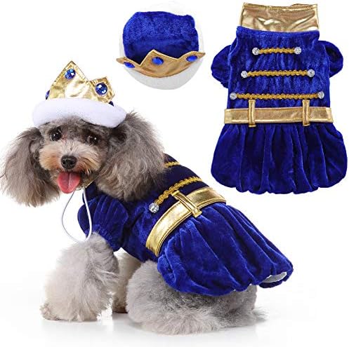 Dog Prince Costume Halloween Costume for Small Medium Dogs Puppy Pet Costumes with Sapphire Crown for Christmas Birthday Party Photo Props Dress up Accessories by Coppthinktu