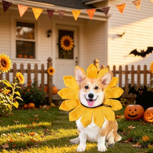 Dog Halloween Costumes, Sunflower Dog Costume Adjustable Sunflower Collar for Small Medium Large X-Large Dogs Pets (Medium) - Image 2