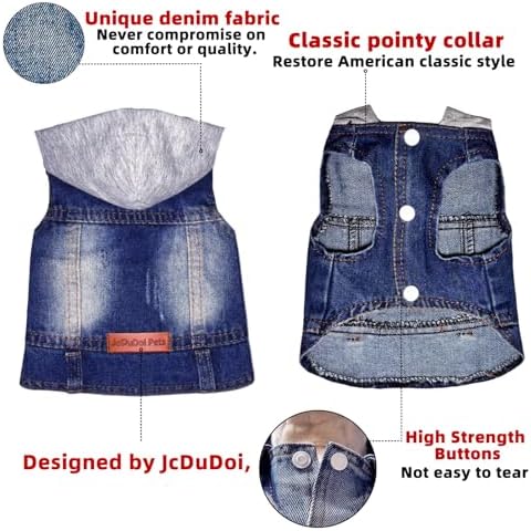 Small Dog Jeans Jacket with Hooded,Denim Pet Coat for Puppy(XXL) - Image 3