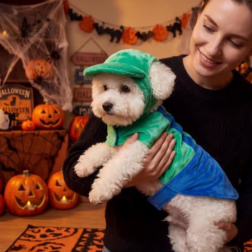 Newcotte Dog Halloween Costume Set Funny Green Overalls Outfit with Hat Retro Buddy Themed Dog Clothes for Cosplay Party (Medium) - Image 5