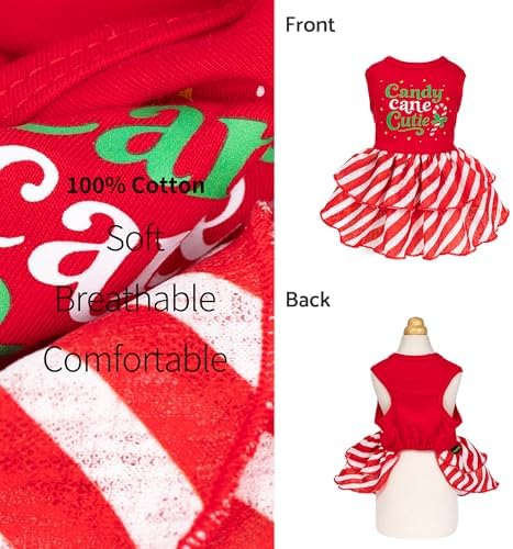 Fitwarm Candy Cane Cutie Dog Tiered Dress, Christmas Outfit for Small Dogs Girl, Funny Holiday Pet Clothes, Red, White, Green, XS - Image 6