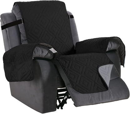 H.VERSAILTEX Reversible Quilted Recliner Covers Water Resistant Furniture Protector for Reclienr Chair with Elastic Straps for Pets Kids Sitting Width Up to 22"(Recliner, Black/Grey)