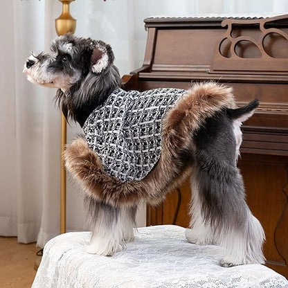 Dog Sweater Cloak, Pearl Cotton Bouclé Yarn Puppy Sweater, Cold Weather Coat Knitwear for Small Dogs, Classic Turtleneck Thick Dog Clothes with Thick Fluff DS95L - Image 5