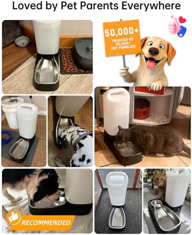 Automatic Dog Water Bowl Dispenser with Filter - 2.4 Gal Large Gravity Auto Pet Water Feeder Waterer with Stainless Steel Bowl & Easy Carry Handle for Large Dog Cat Multi Pet Use