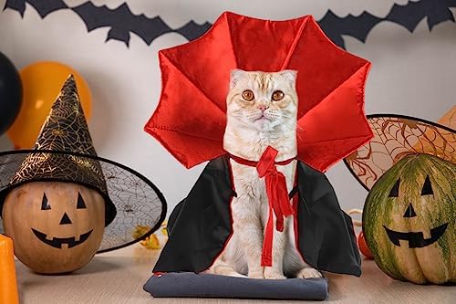 Estivaux Pet Halloween Costumes Dogs Cats Halloween Vampire Pets Costume Cape Black Red Witch Stand-up Collar Cape Cat Puppy Cosplay Clothes Apparel for Pets Dress Up Accessories Halloween Party Decor - Image 3