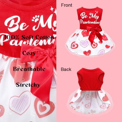 Dog Valentines Day Clothes Be My Pawlentine Dog Valentines Outfit Red Tulle Dog Dress with Bowknot for Small Medium Large Dogs Cat Girl - Image 5