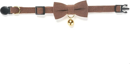 Cotton Breakaway Cat Collar with Bow Tie and Bell, Adjustable Cute Soft Corduroy Kitten Collars for Boy Cats